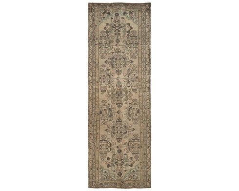 10 Ft Vintage Brown Persian Style Hand Knotted Low Pile Wool Runner Rug